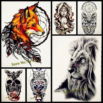 

1PC Latest 3D Fox Designs Flash Waterproof Tattoo Women Body Art Sleeve Tatoo GHB-358 Feather Totem Armband Men Tattoo Stickers