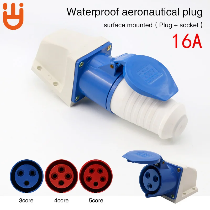 Industrial plug socket connector 3 core 4 core 5 hole 16A surface