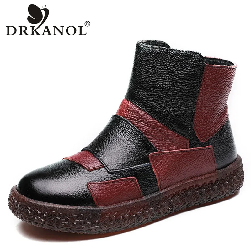 DRKANOL/зимние женские теплые ботинки теплые плюшевые ботильоны для женщин из натуральной кожи разноцветные женские ботинки на платформе