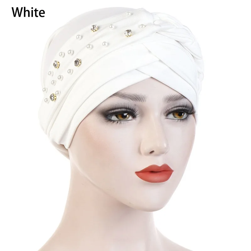 Scarf Hijab Hair Loss Ladies Turban Cap Muslim Cancer Chemo Hat Beads Braid