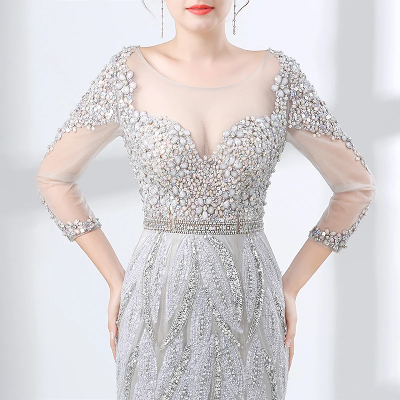 Forevergracedress Роскошные одежда с длинным рукавом Выпускные платья 2019 Русалка бисер кристаллы официальная Вечеринка платья большого размера