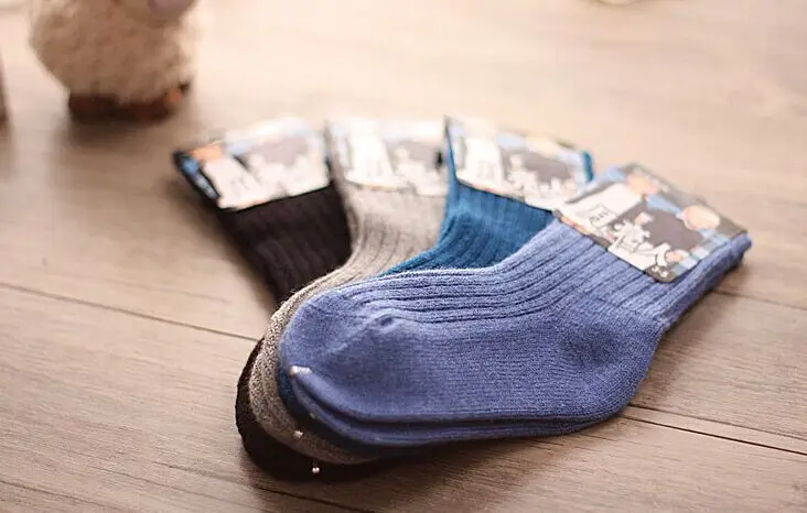 2 couleurs/lot de chaussettes d'hiver pour enfants | Chaussettes épaisses, chaudes, en laine, solides, pour filles et garçons de 2-8 ans (lot de 2)