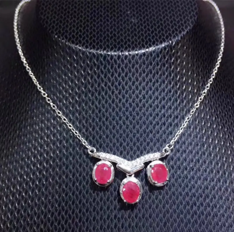 Ruby necklace with pendant Free shipping Natural real ruby 925 sterling