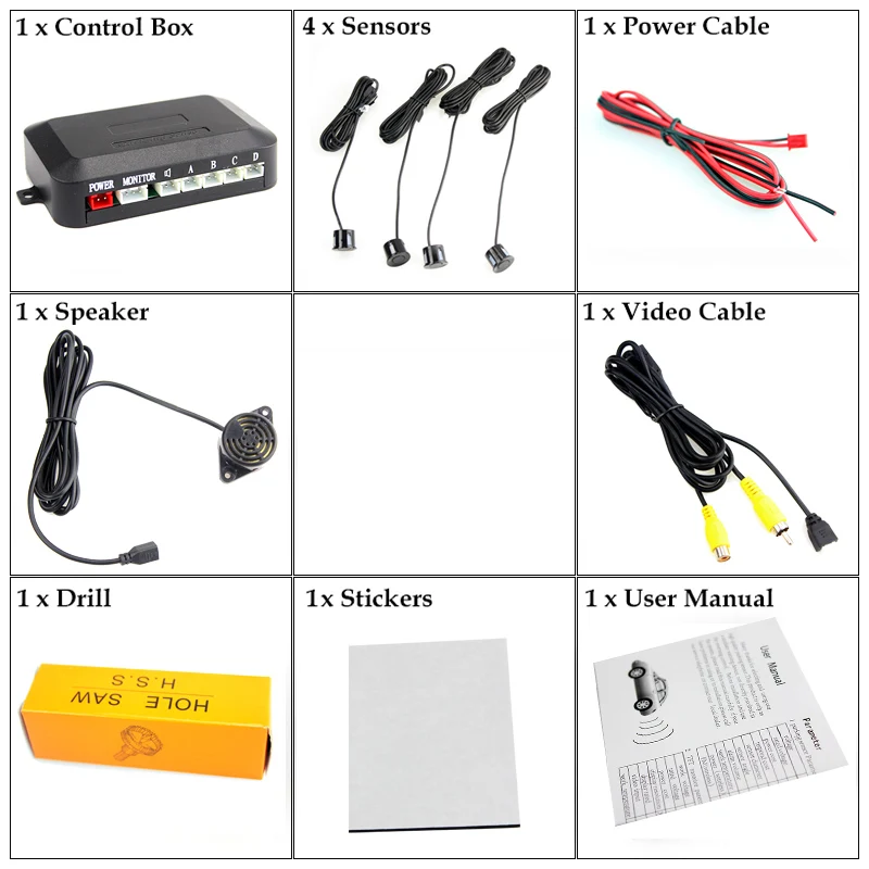 Sinairyu Wire Video Parking Sensor Reverse Backup Radar Assistance, Auto parking Monitor Digital Display and Step-up Alarm