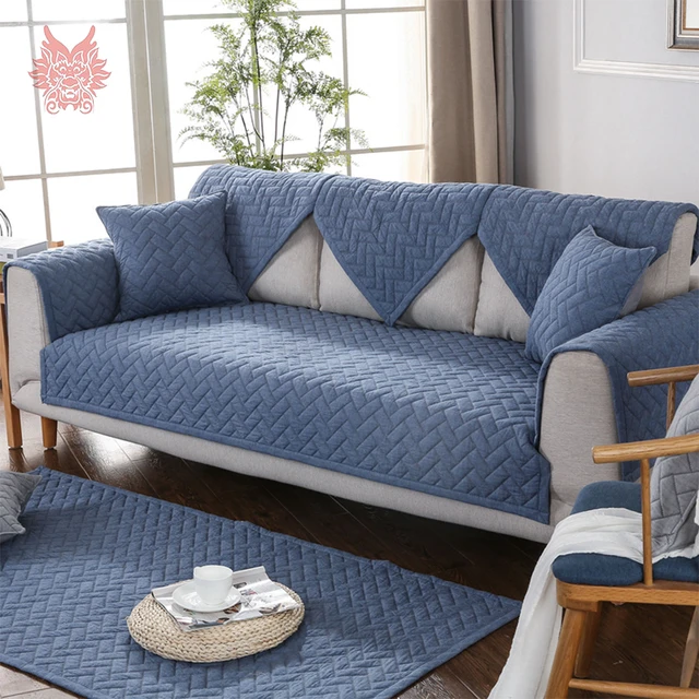 Us 13 42 45 Off Modern Style Blue Quilted Sofa Slipcovers Cotton Sectional Cover Fundas De Couch Covers Cama For Living Room Sp4885 In