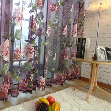 Floral casa tecido sheer tule cortinas para sala de estar crianças quarto porta da cozinha cortinas para janela preto