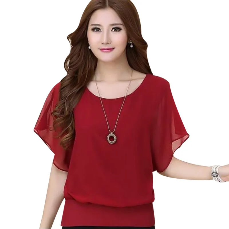 2017 Summer Womens Chiffon Blouse Short Sleeve Peplum Mesh