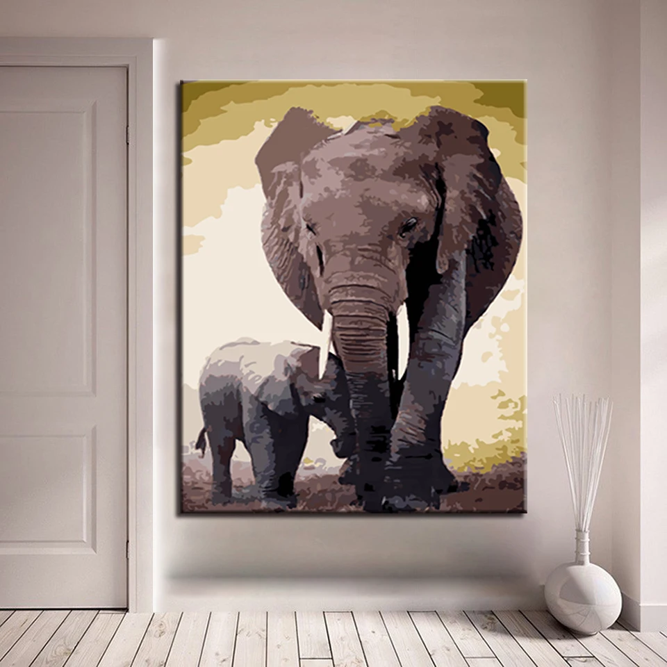 

Framework DIY By Numbers Kits Coloring Painting Animal Elephants Acrylic Paint On Canvas Cuadros Picture For Home Decoration