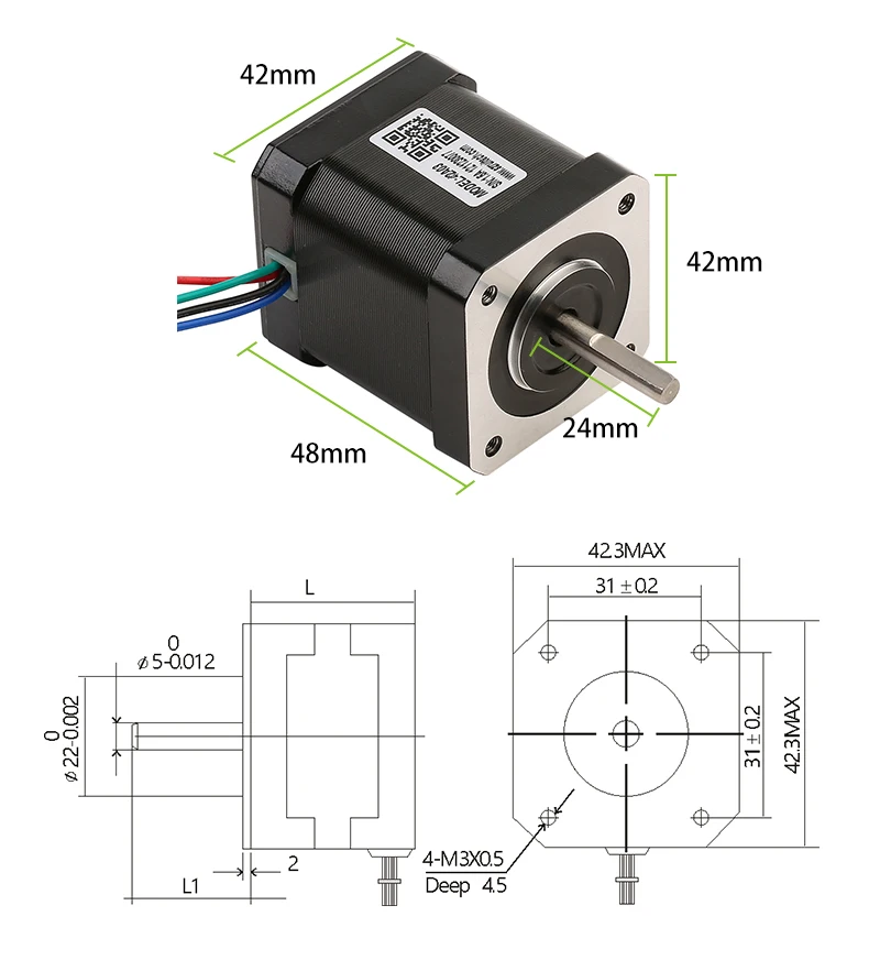 Rtelligent Nema 17 0.34NM(48.1oz.in) шаговый двигатель 48 мм 1.5A шаговый двигатель для 3D-принтера