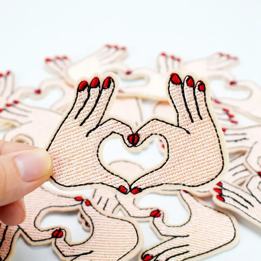 Diy Palm shaped heart patches for clothing iron embroidered patch applique iron on patches