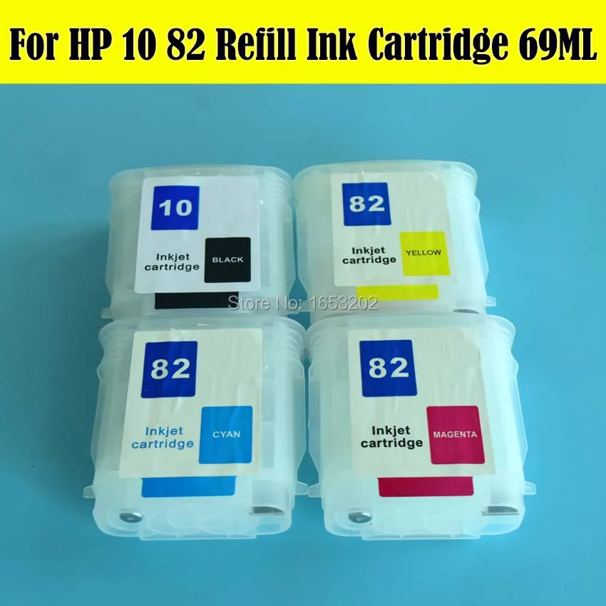 4 Pieces/Lot Empty Refill ink Cartridge For HP 10 82 With Auto Reset Chip For HP Designjet 500