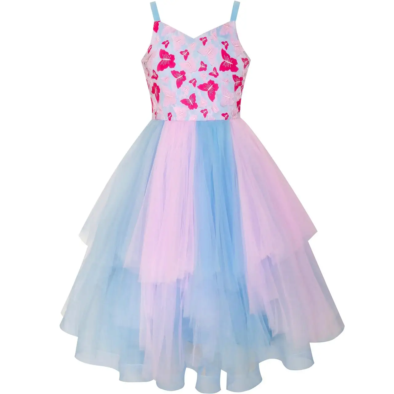 Flower Girl Dress Butterfly Pink Blue Skater Ball Gown Pageant 2018 ...