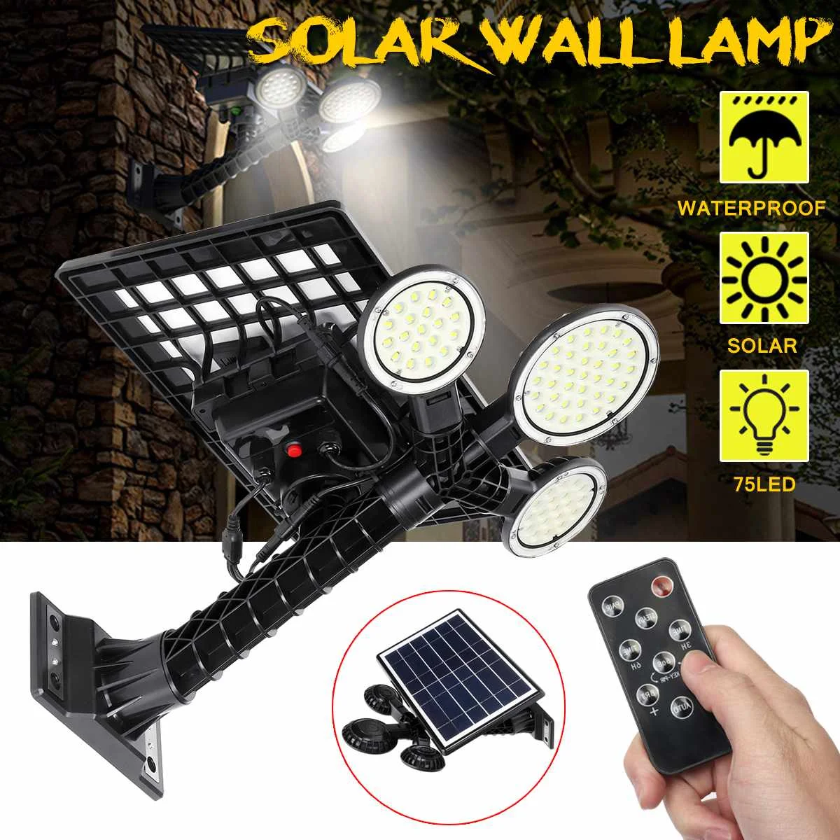 

75LED Outdoor Solar Wall Light Motion Sensor Solar Lamp Waterproof Infrared Sensor Garden Light Solar Wall Lamp Remote control