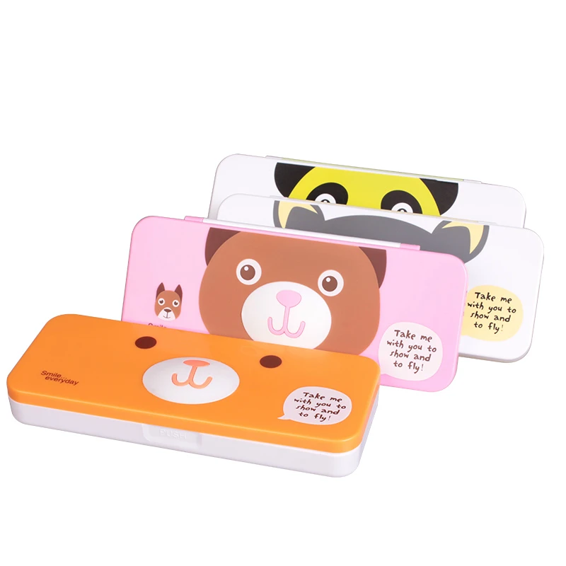 

Two-layer Plastic Cartoon Animal Pattern Pencil Box Student Learning Stationery Pencil Case School Supplies for Girls and Boys