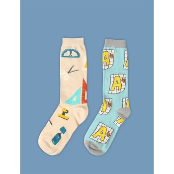 

Japanese creative illustration stationery pattern casual cotton women's cute crew socks Harajuku style happy funny Tidal socks