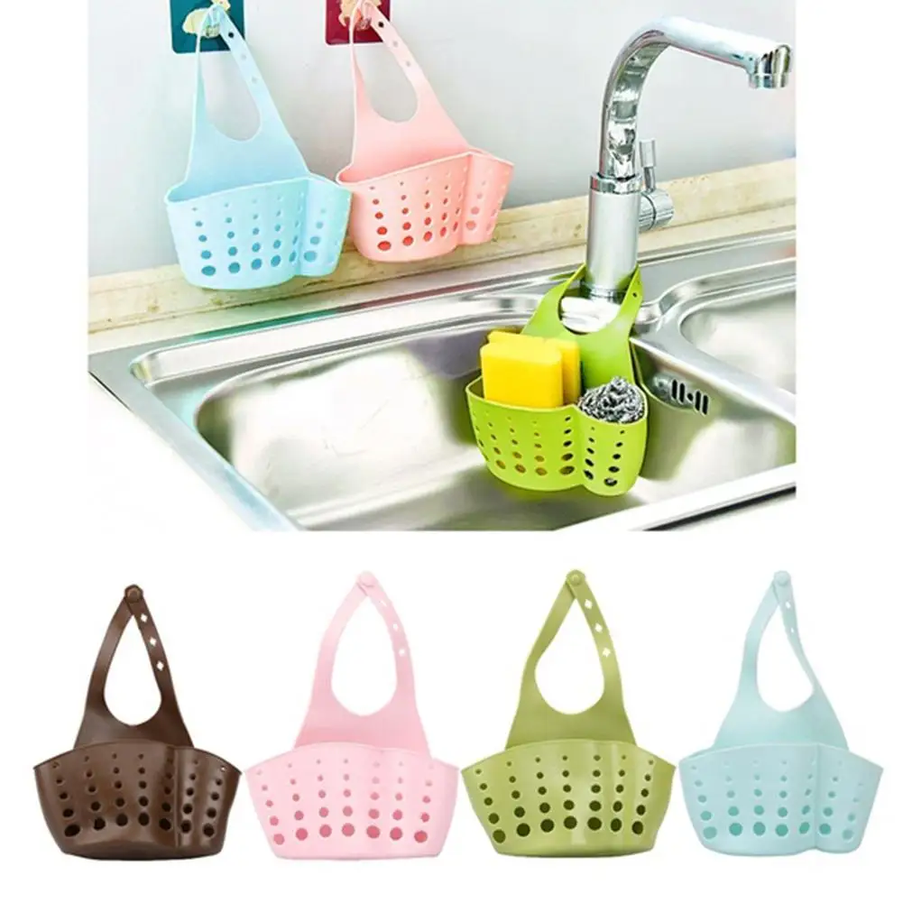 

40# Kitchen Hanging Drain Bag Storage Basket Sink Holder Adjustable Snap Button Type Sponge Soap Organizer Rack