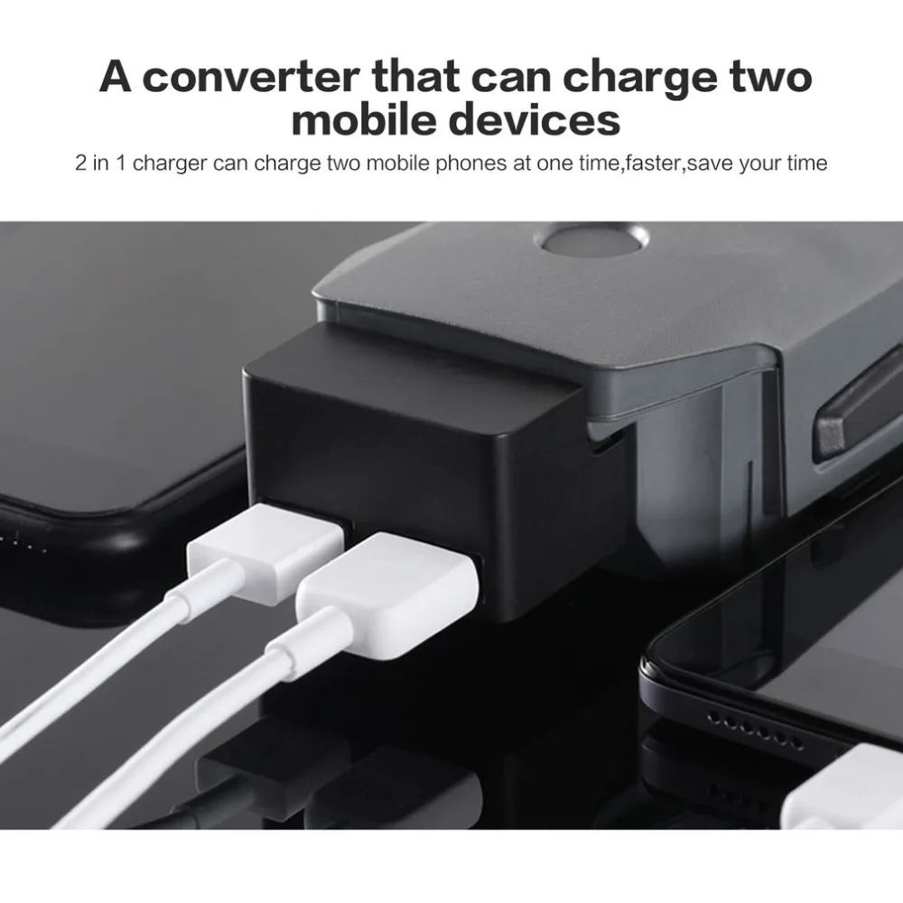 2-Порты и разъёмы USB Зарядное устройство преобразователь Батарея для Мощность банк адаптер для DJI Mavic Pro Платиновый Дрон интеллигентая(ый) полета Батарея
