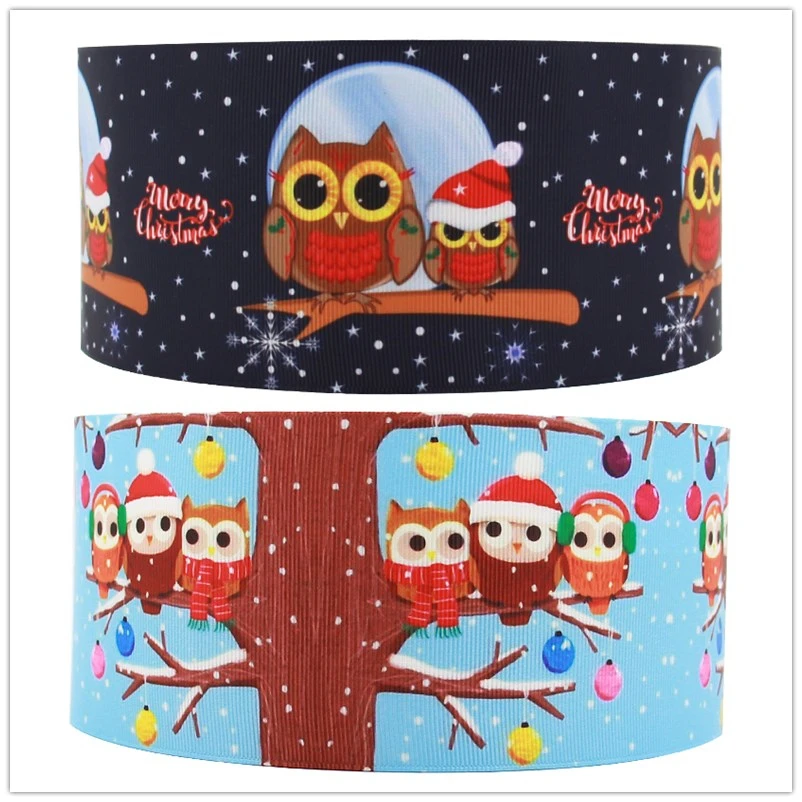

wm 10 yards 22mm 38mm 75mm 180918002 Christmas owl design grosgrain ribbon for hairbow