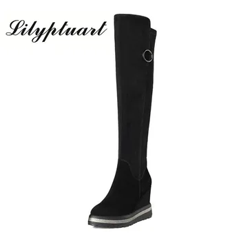 

European and American style cow suede material side zipper boots pointed wedge with rubber bottom ankle boots for women