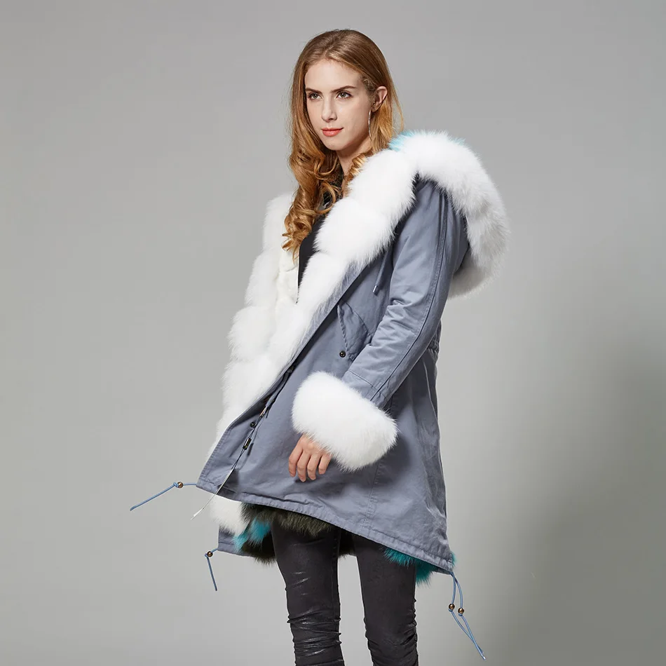 Шуба из лисьего меха, камуфляжная женская верхняя одежда, съемная зимняя куртка, большой воротник из меха енота, куртка-парка с капюшоном