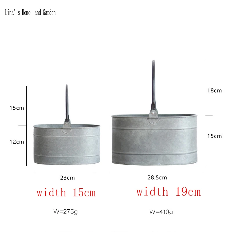 stack 2 pieces vintage retro galvanized metal buckets for multiple use (4)
