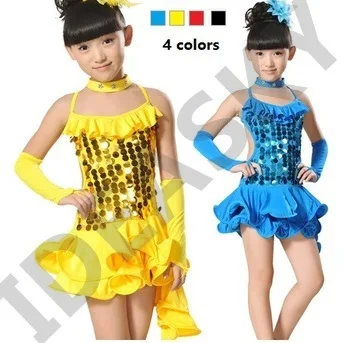 Children kids Latin dance clothes red blue sequin dance costumes girls sequins samba dance costumes ballroom dancing dress girls