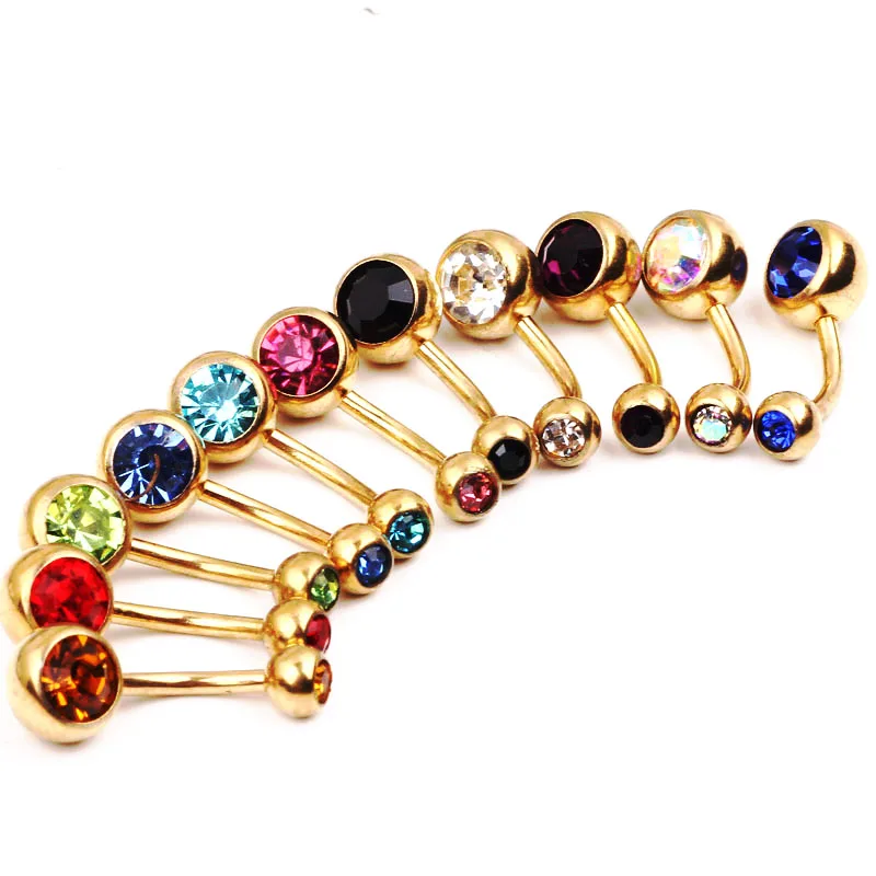 JunlowPY Navel Piercing Jewelry Sexy Crystal Double Gem Ball Stainless Steel Belly Button Rings Body Pircing Ombligo | Украшения и