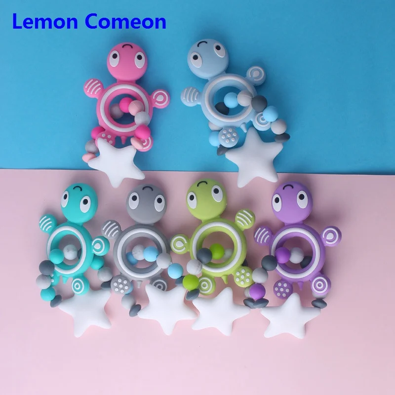 Lemon Comeon силиконовый браслет для прорезывающихся зубов, пищевая черепаха, силиконовые грызуны, черепаха, пять звездочек, бисер, не содержит бисфенол, Прорезыватель для зубов