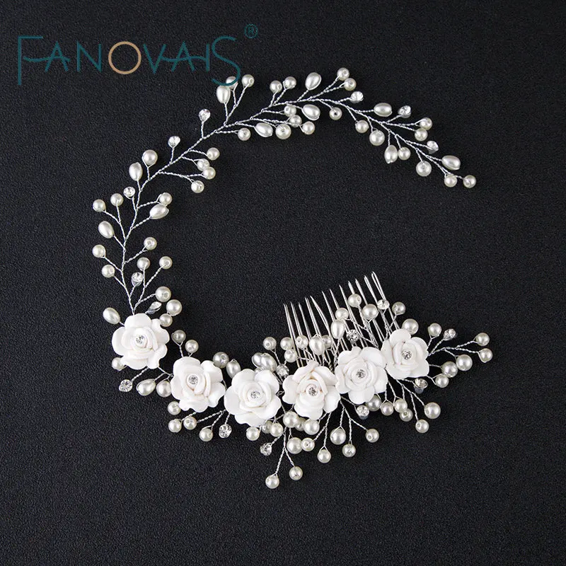 

Beads Flower Bridal Head Wear With Comb Luxurious Elegant Wedding Accessories 2019 Bridal Head Accessories Pearl Wedding veil