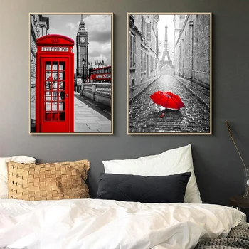 

Retro England Street Red Bus Mailbox Big Ben Travel Canvas Painting Vintage Kraft Posters Coated Wall Stickers Home Decor Gift