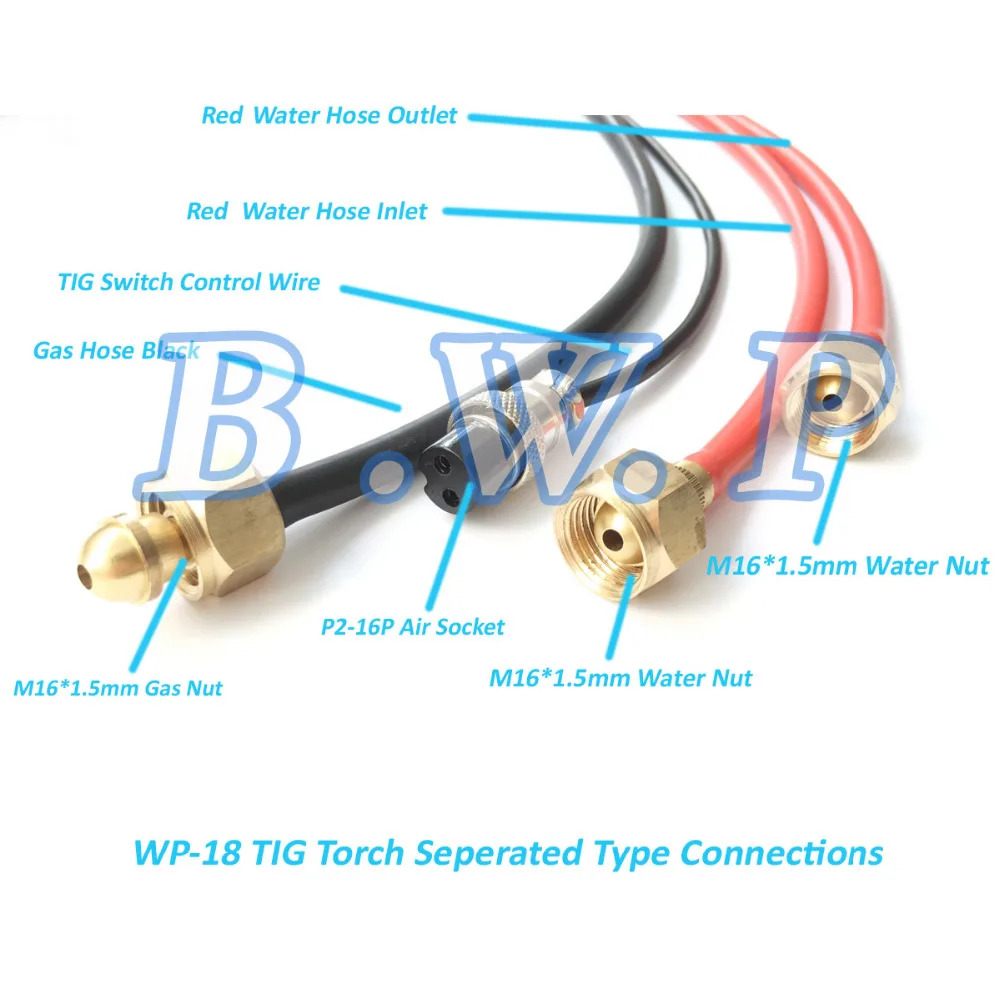 WP-18F Flex TIG сварочный фонарь 4 м 12 футов(газ/мощность раздельный) DKJ35-50 быстроразъемный Кабельный соединитель M16* 1,5 шланг гайка