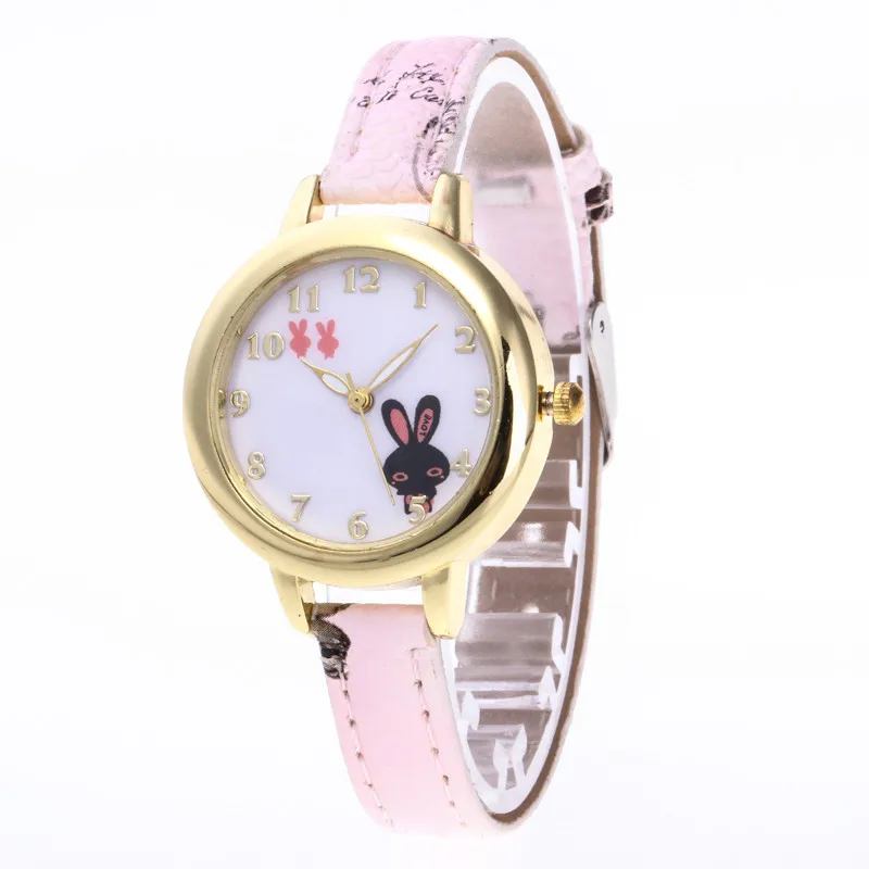 

2018 Newest Woman Fashion Leather Band Analog Quartz watches Round rabbit pattern Dial Wrist Watch Clock Female Montre Femme