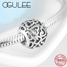 Бусины из стерлингового серебра 925 пробы, полые круглые геометрические бусины-сердечки, сделай сам, ювелирные изделия, подходят к оригинальному браслету Pandora Charms