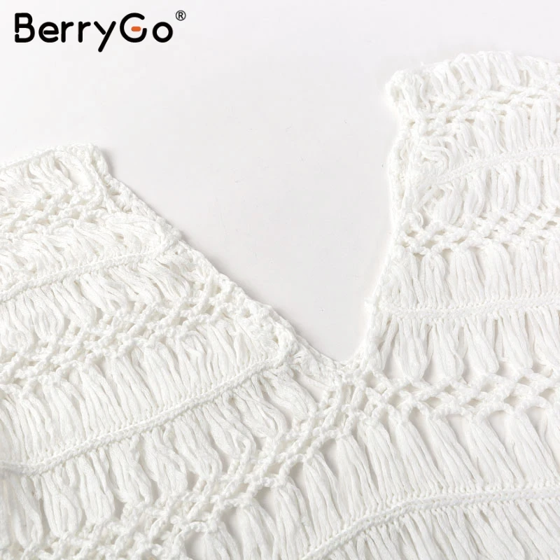 BerryGo женское платье кружевное накидка See through tassel пляжное сексуальный летний