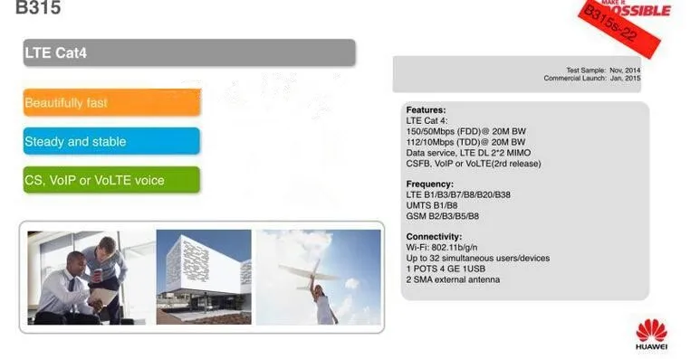 Открыл Huawei b315s-22 150 Мбит/с CAT4 4G LTE FDD CPE WLAN Беспроводной маршрутизатор 3G Wi-Fi мобильного широкополосного доступа PK b310 b593 B593s-22