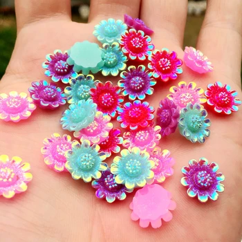

40pcs 12mm mix flowers flat back rhinestone resin Diamonds button wedding embellishment hair bow DIY hair accessory -B08A