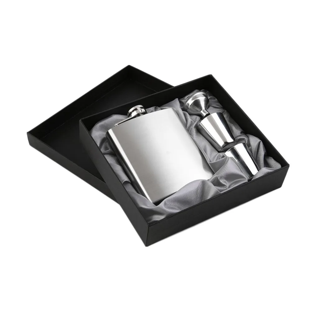 

Popular 7oz Stainless Steel Pocket Hip Flask Funnel Cups Set Drink Bottle Gift