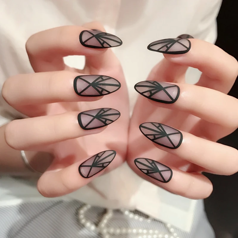 24pcs Frosted Clear Matte False Nail Art Tips Geometric Drawing Fake 24pcs Frosted Clear Matte False Nail Art Tips Geometric Drawing Fake Nails Decoration Patch Manicure Accessory Z265 In From Beauty Health