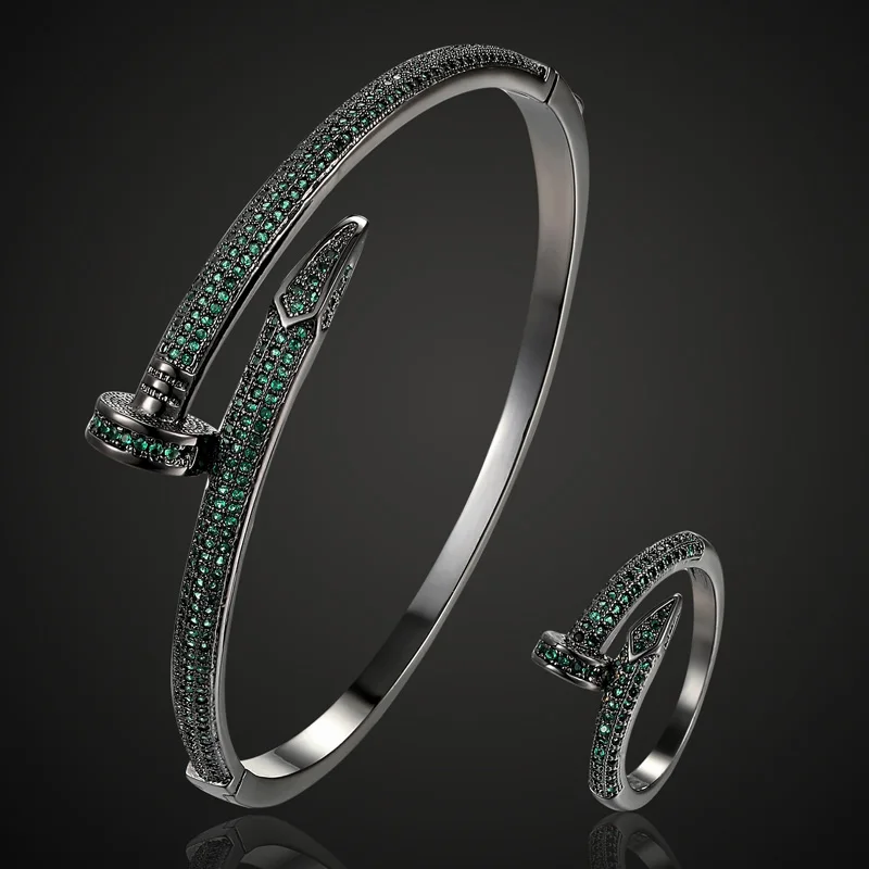 

brand cubic zircon nail bangle & Bracelet Anniversary Jewelry Europe Design Cubic Zircon Bracelet Bijoux Love Bangles Pulseira