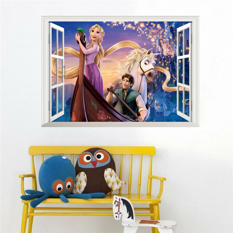 Cartoon Anna Princess & Hans Prince 3d Window Frozen Wall Stickers Home Decoration Anime Mural Art Kids Room Decals Movie Poster