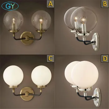 

Loft Industrial led Wall Lamps Vintage Bedside LED Wall Light Clear frost Glass Lampshade E27 110V/220V lustre miroir mural