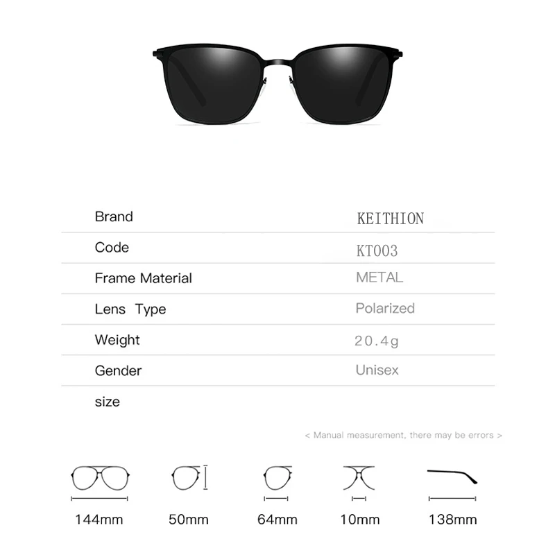 KEITHION Brand Men's Womens Vintage Square Sunglasses Polarized UV400 Mirrored Slim Fit Frame Eyewear