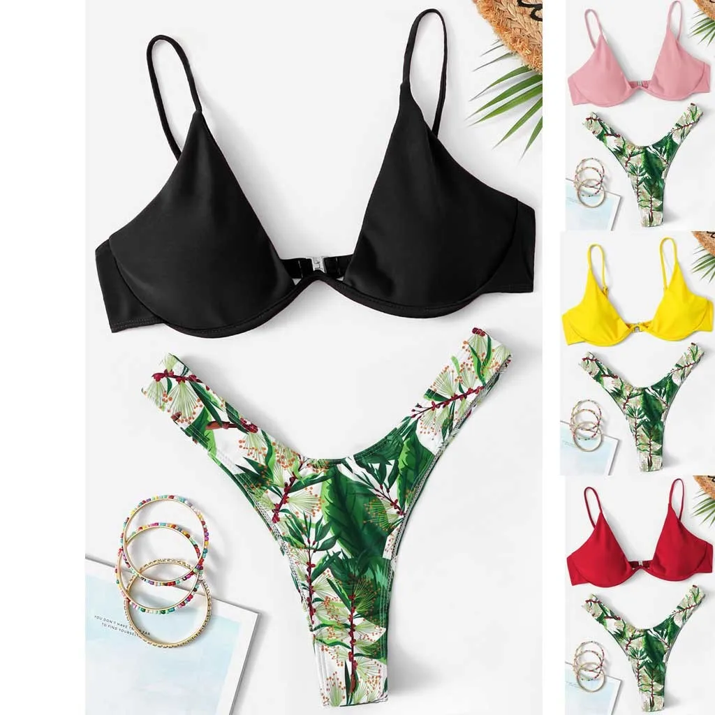 

Bikinis 2019 Mujer Women Print Push-Up Padded Bra Beach Bikini Set Swimsuit Swimwear Maillot De Bain Femme Bathing Suit