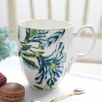 

450ML Pastoral Style Ceramic Bone China Black Tea Cup Home Drinkware Office Coffee Mug Large Capacity Water Cup Birthday Gifts