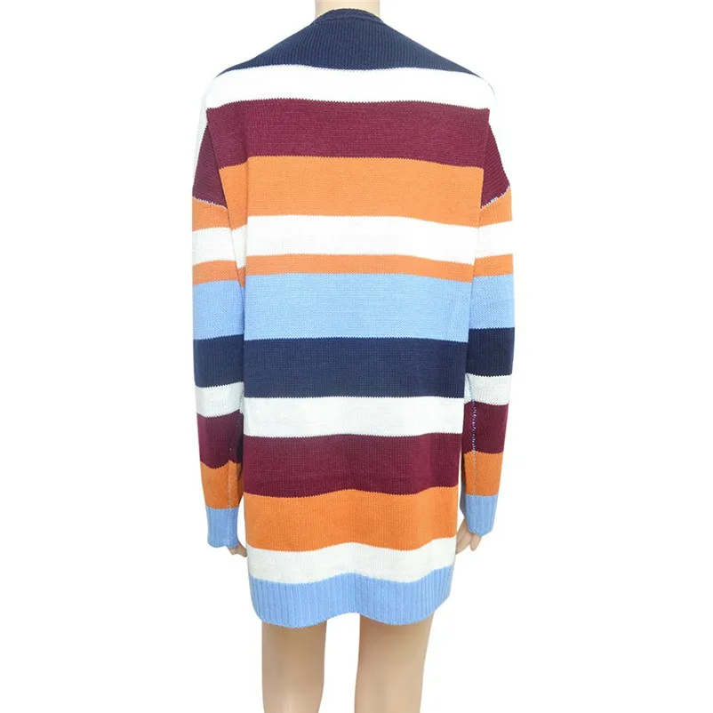 Fashion coats and jackets women winter ladies coats Winter Blouse Patchwork Rainbow Stripes Long Sleeve Cardigan Coat O24#N (1)