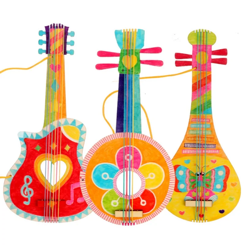  DIY Children Mini Guitar Toys Handmade Kids Gitaar painting child Ukulele Kindergarten Crafts Teach - 33012382835