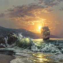 Закат вид на море по номерам Современная Настенная живопись ручная роспись маслом на холсте для домашнего декора бескаркасная картина 40*50 см