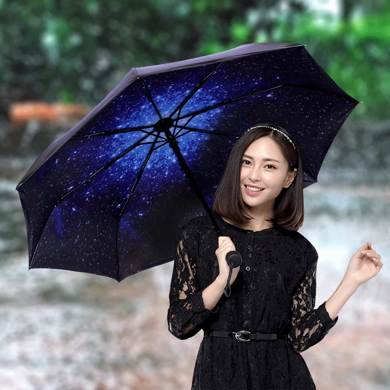 

Creative Fashion Galaxy Star Umbrella Windproof Rain Stopper Folding Dual Purpose Sun Proof Ultraviolet Ray Sunshade Umbrella
