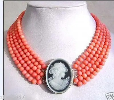 

FREE SHIPPING 5mm Beautiful Jewelry 5 rows coral necklace