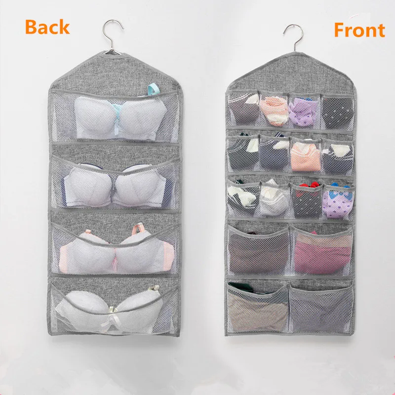 Double Side Linen Hanging Organizers Bag 20 Cells Underwear Storage Bag
